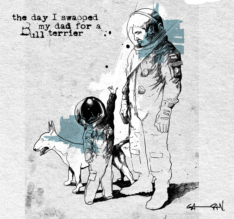 Bullterrier and Astronauts illustration