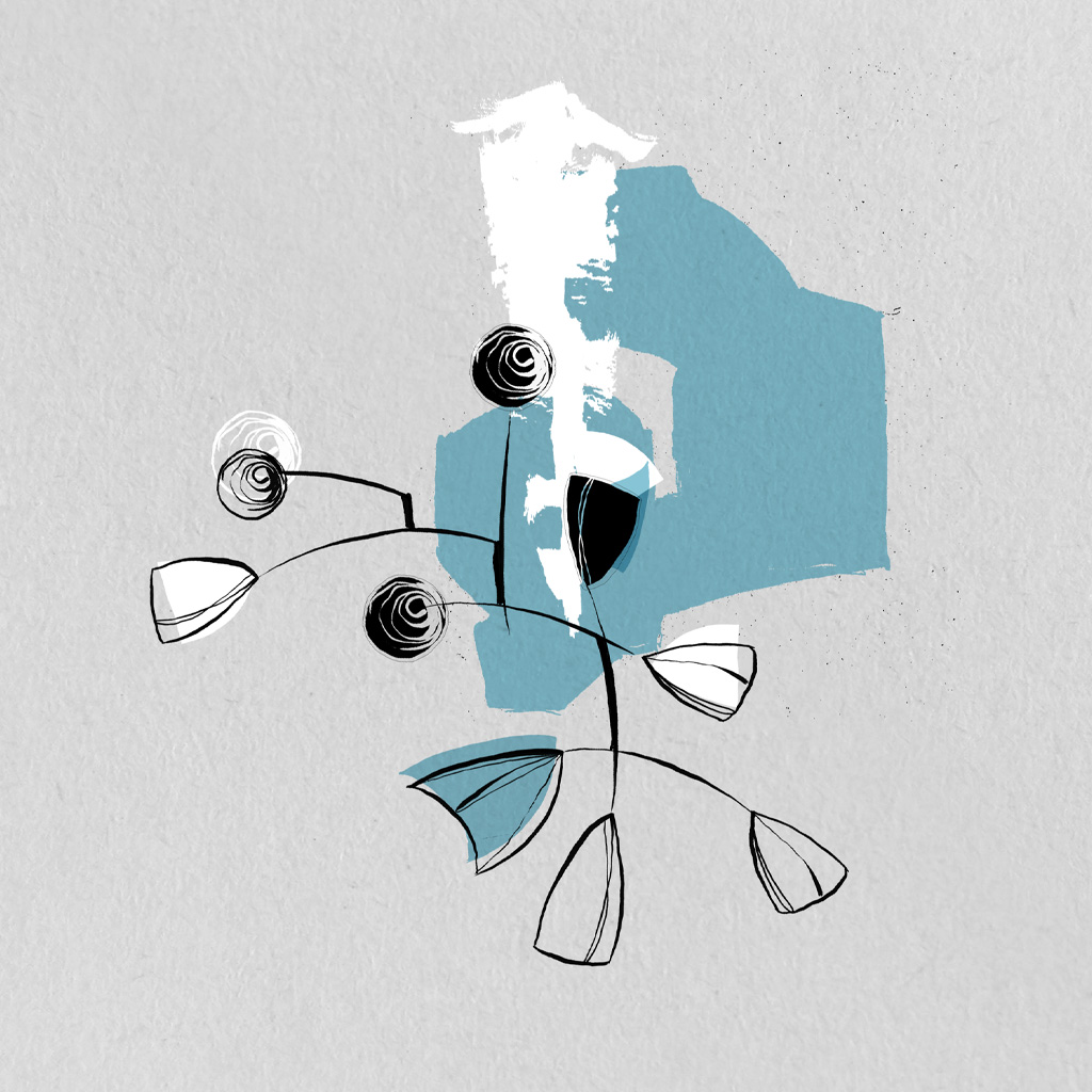 Pen and ink illustration of a mobile for Jazz Duo Chestnut