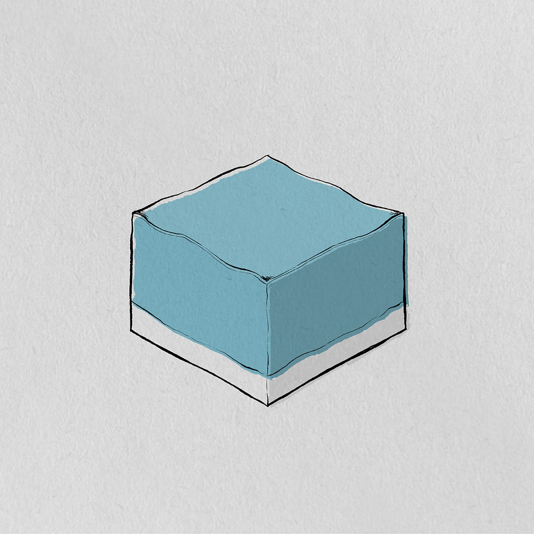 Illustration of a blue oceanic cube for a Jazz Album.