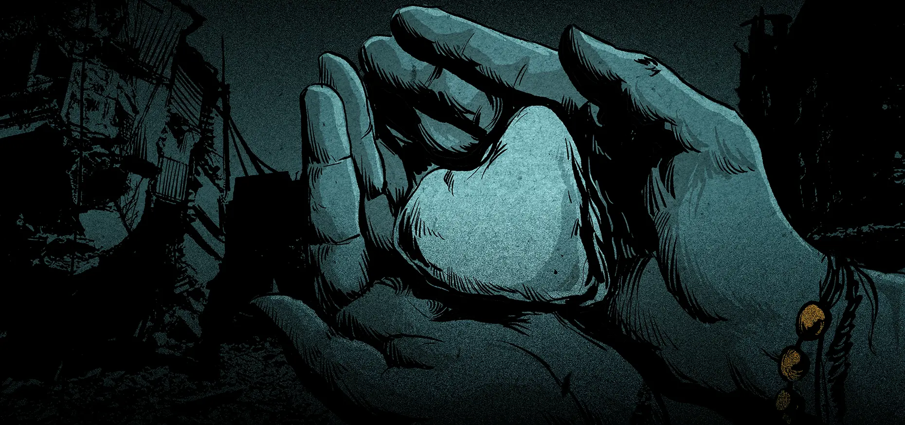 heart-shaped-stone-illustration Book illustrations about the Moria refugee camp. A girl holding a heart shaped stone.