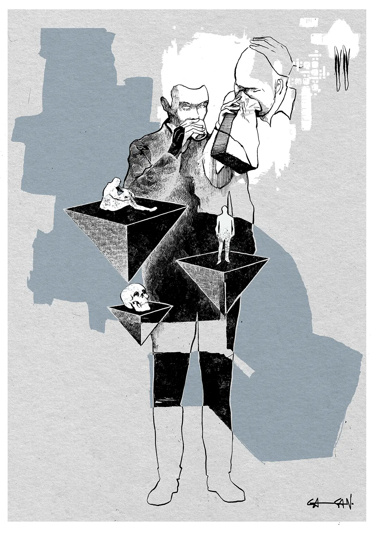 inhale exhale pen and ink illustration