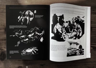 Black and white illustrations inside an book about the archeological excavation of an ancient salt mine in Iran.